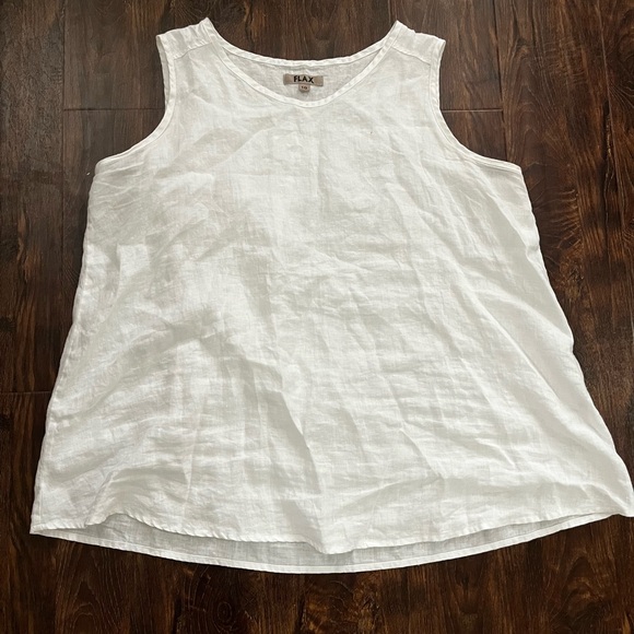 Flax Size 100% Linen White Sleeveless Blouse - Picture 1 of 4